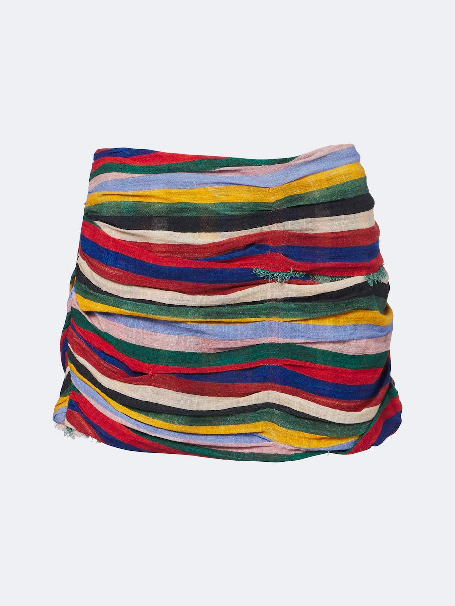 Multicolor Ruched Stripe Mini Skirt