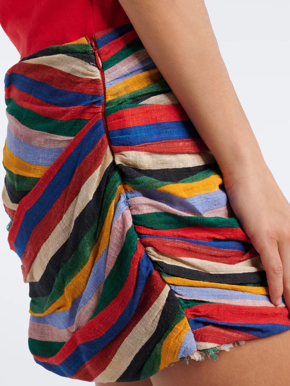 Multicolor Ruched Stripe Mini Skirt
