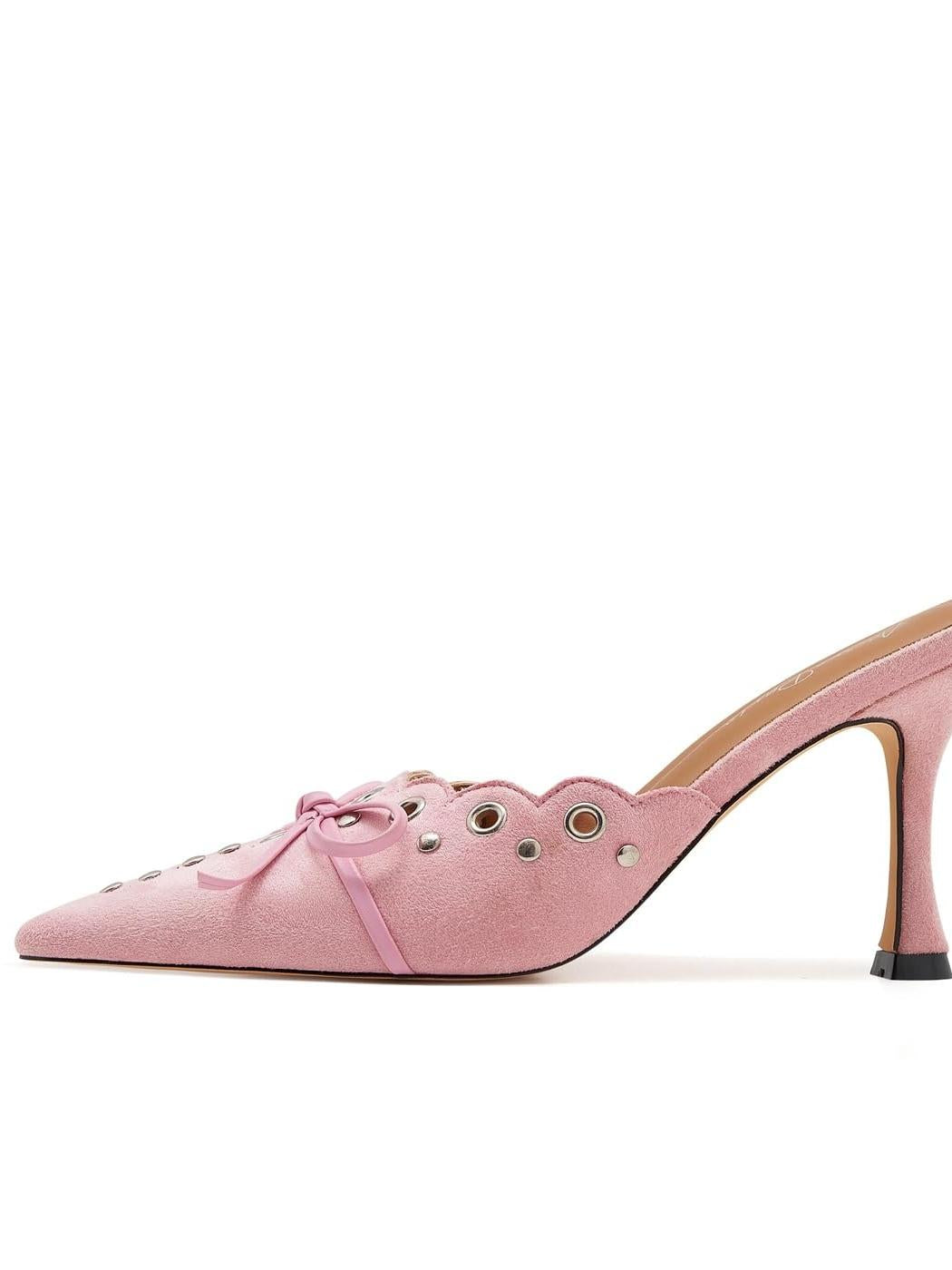 Hollow Pointed High Heels Sandals Closed Toe Half Slippers