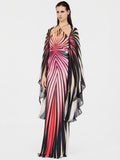 Abstract Cape Maxi Dress