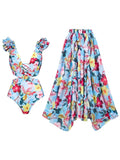 One Piece Cutout Printed Swimsuit Set