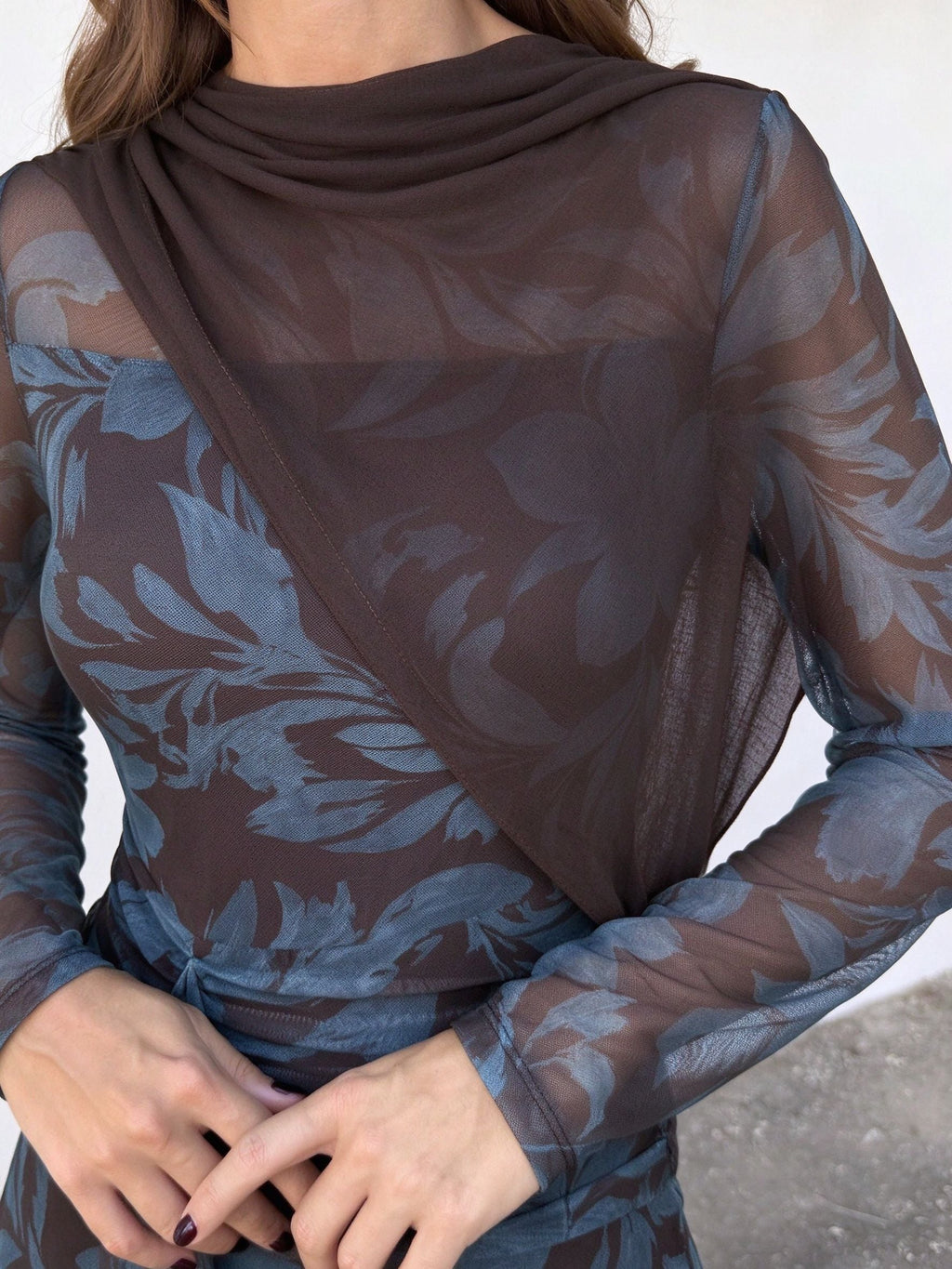 Floral Print Sheer Overlay Maxi Dress