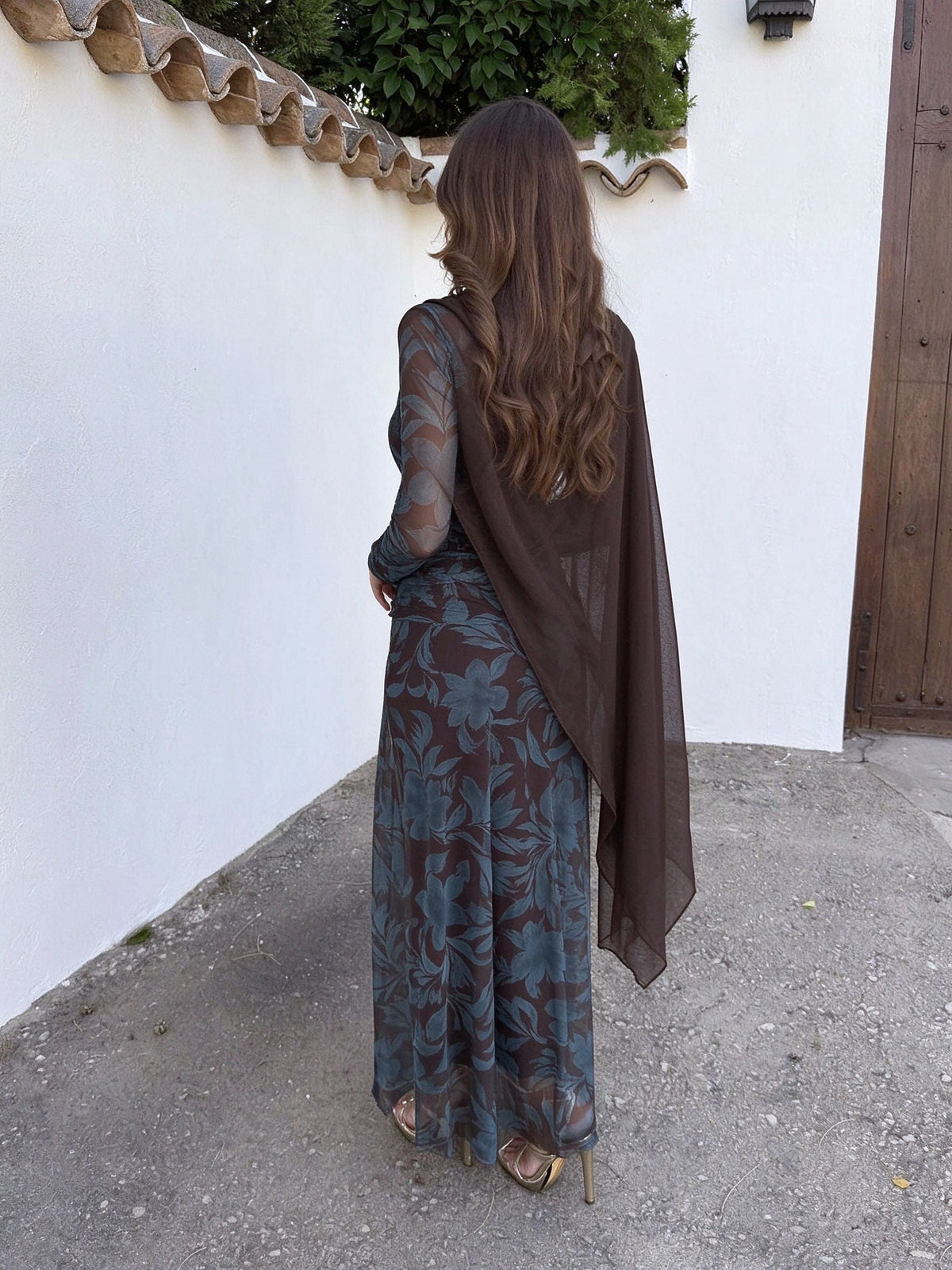 Floral Print Sheer Overlay Maxi Dress