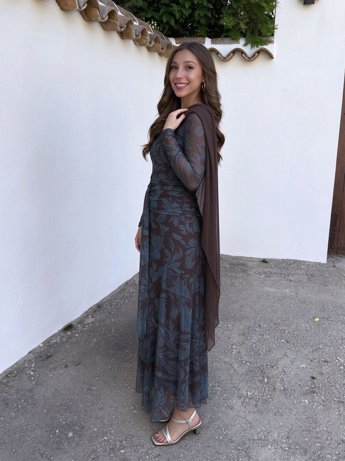 Floral Print Sheer Overlay Maxi Dress