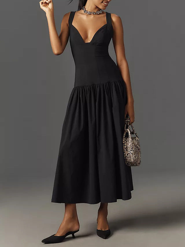 Sleeveless Linen Drop-Waist Midi Dress