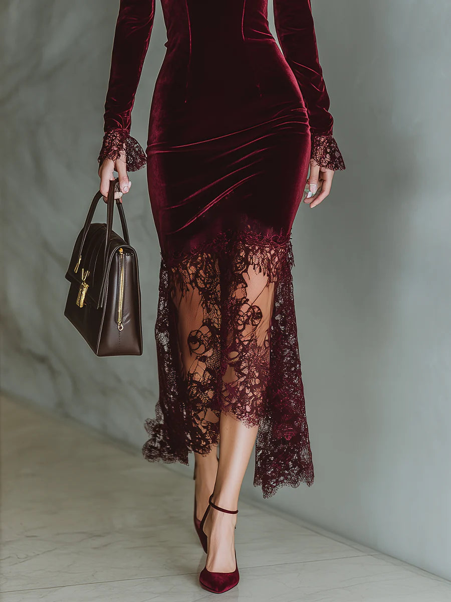 Velvet Sweetheart Lace Maxi Dress