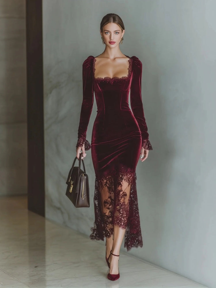 Velvet Sweetheart Lace Maxi Dress