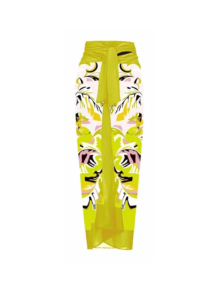 Floral Print One-Piece with 3D Yellow Flower