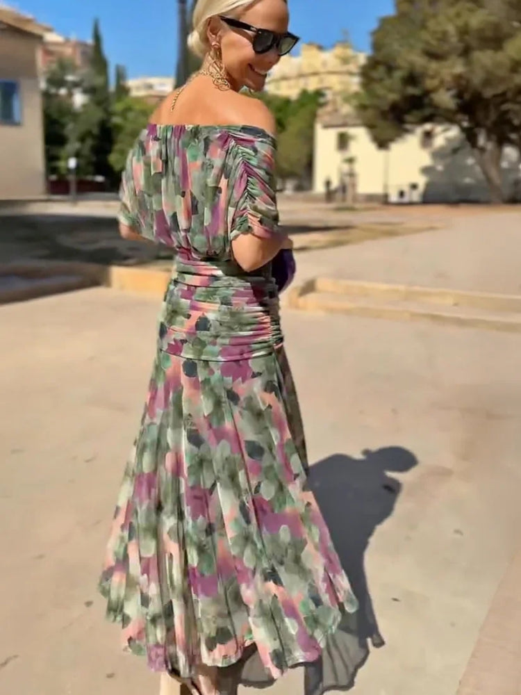 Elegant V-neck Fantasy Painted Floral Print Party Maxi Dress