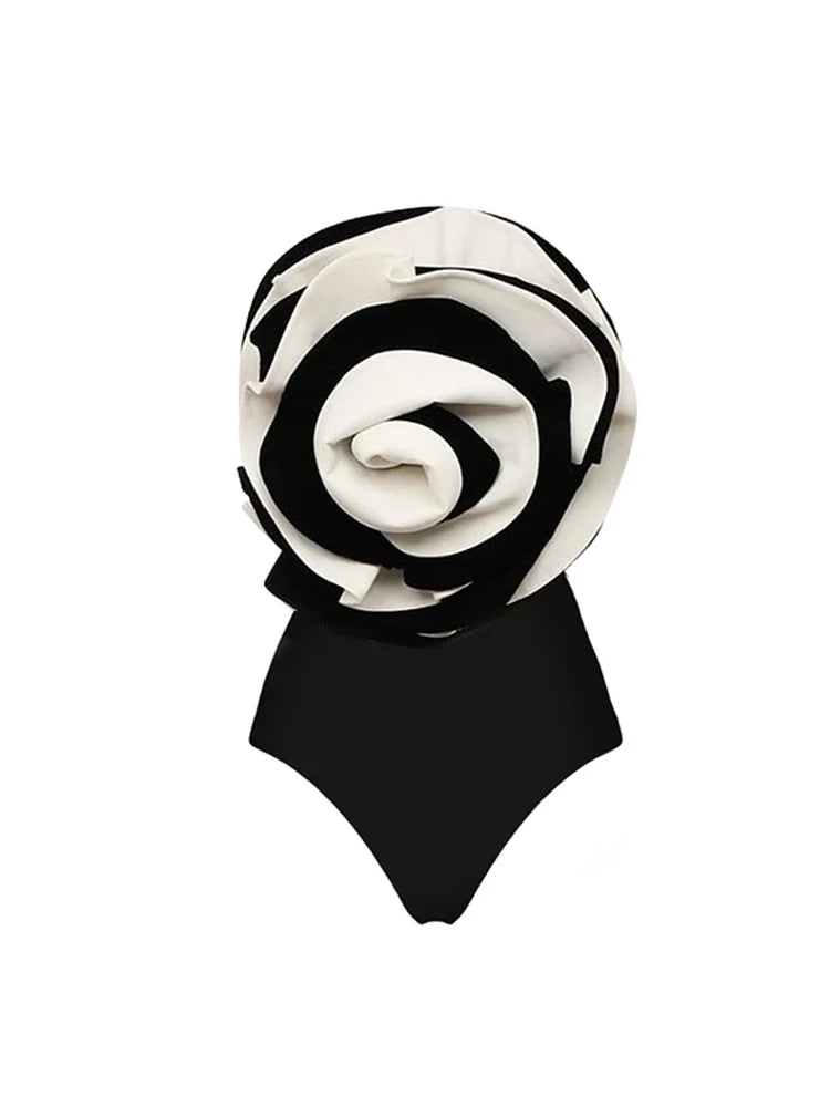 Black and White Floral Swimsuit Set