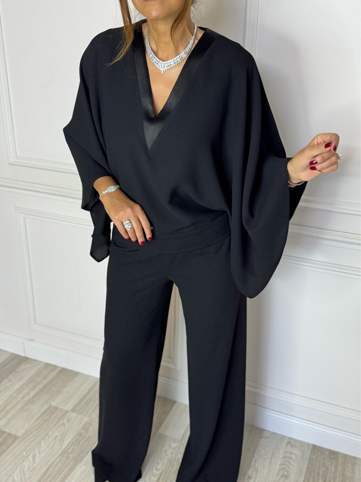 Batwing Sleeve V - Neck Jumpsuit