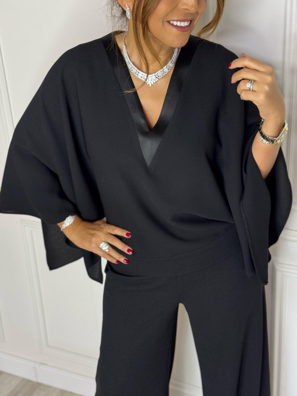 Batwing Sleeve V - Neck Jumpsuit