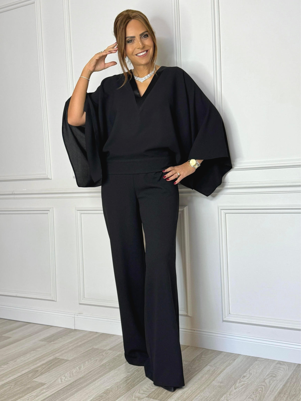 Batwing Sleeve V - Neck Jumpsuit