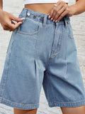 Adjustable Waist Denim Bermuda Shorts
