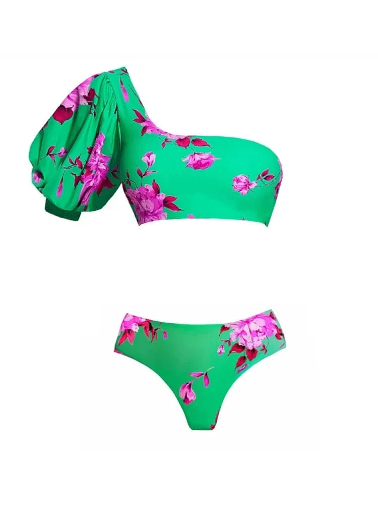 One-Shoulder Printed Bikini Set