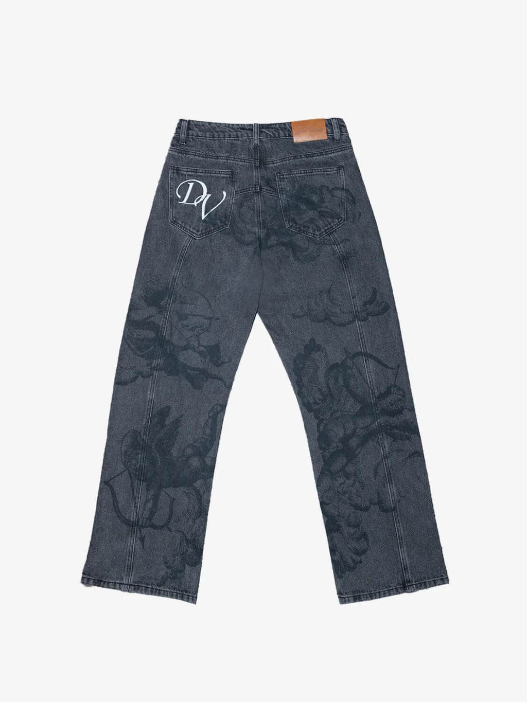 Cupid Print Washed Blue Jeans