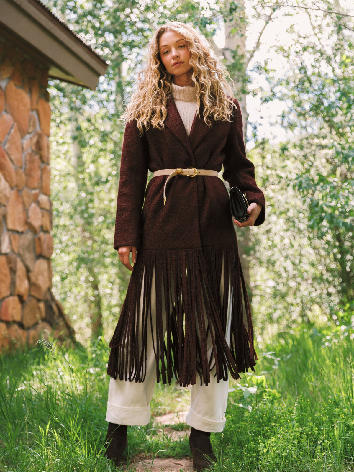 Bordeaux Long Fringe Statement Coat