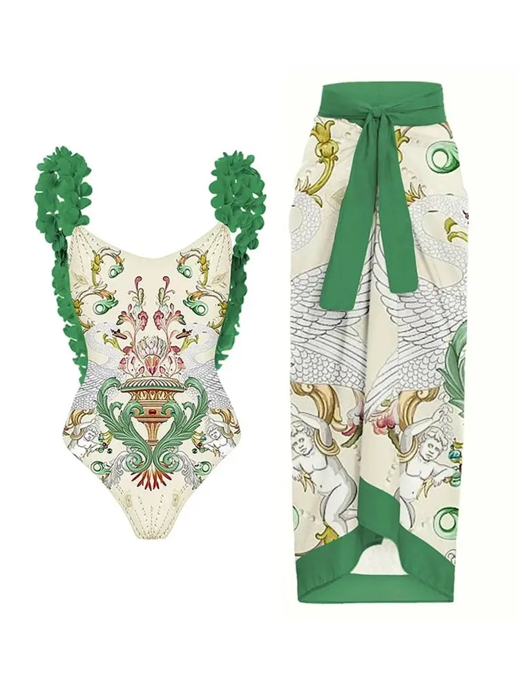 Appliqué Backless Sexy Swimsuit Set