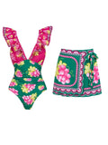 Ruffled Ruched One-Piece Short skirt Set