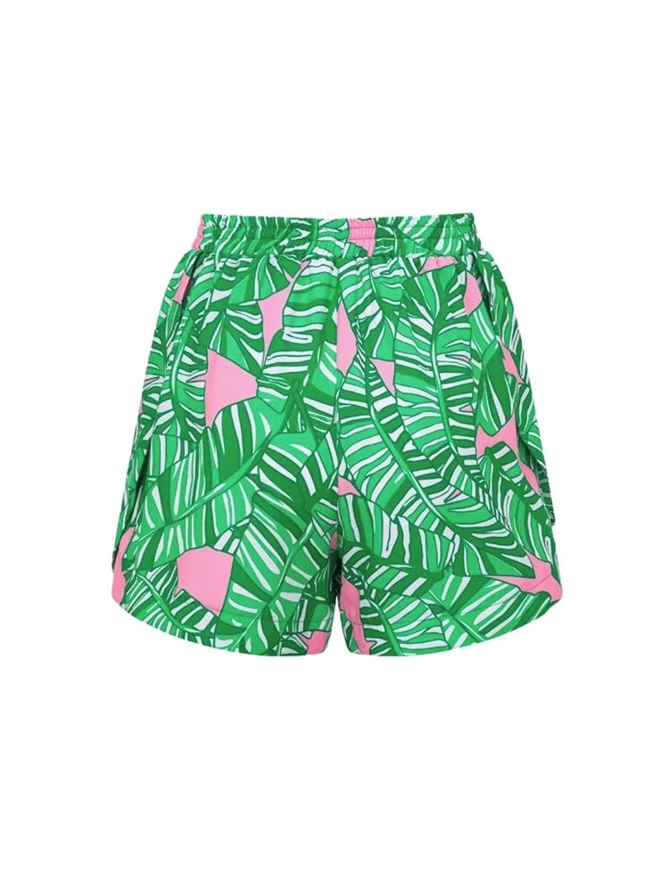 Green Printed Surf Shorts Set