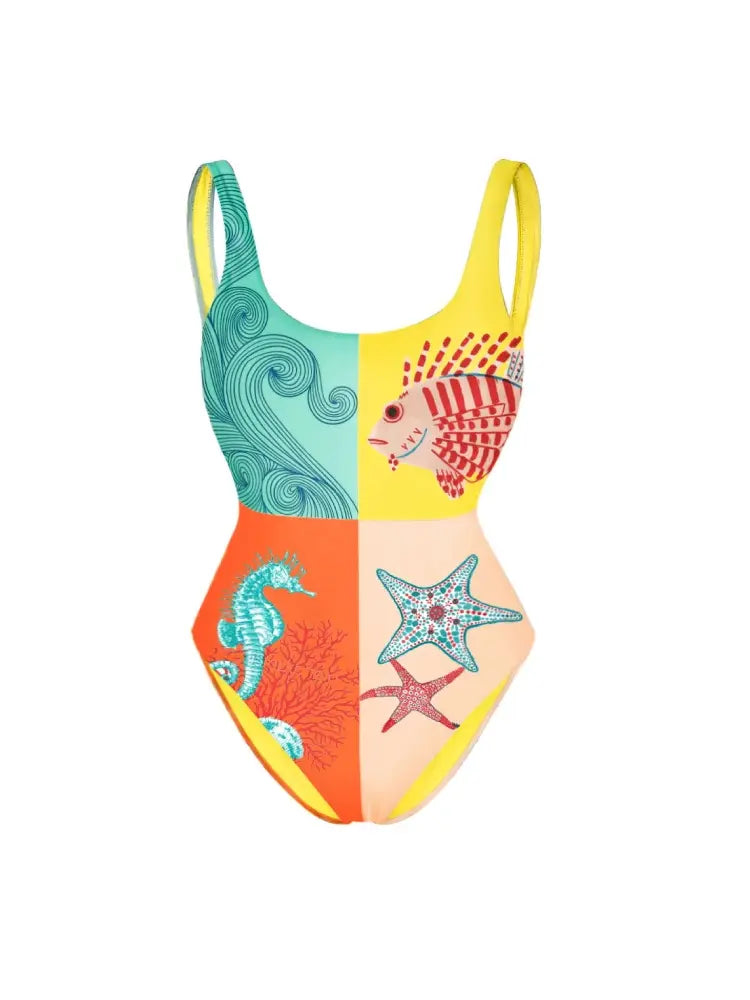 Backless Starfish Print Swimsuit Women