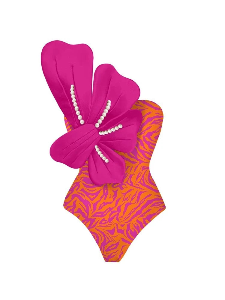 Printed Pearl-Embellished Swimsuit Set