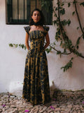 Vintage Print Strapless Maxi Dress