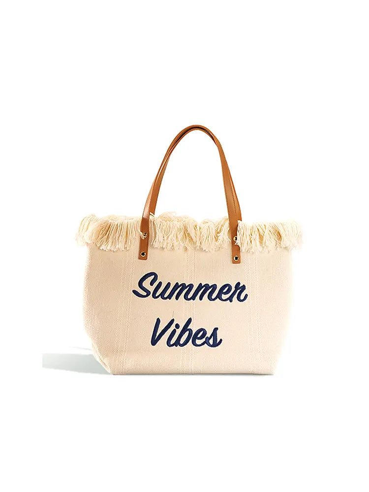 Colorblock Letter Fringe Large Tote Bag