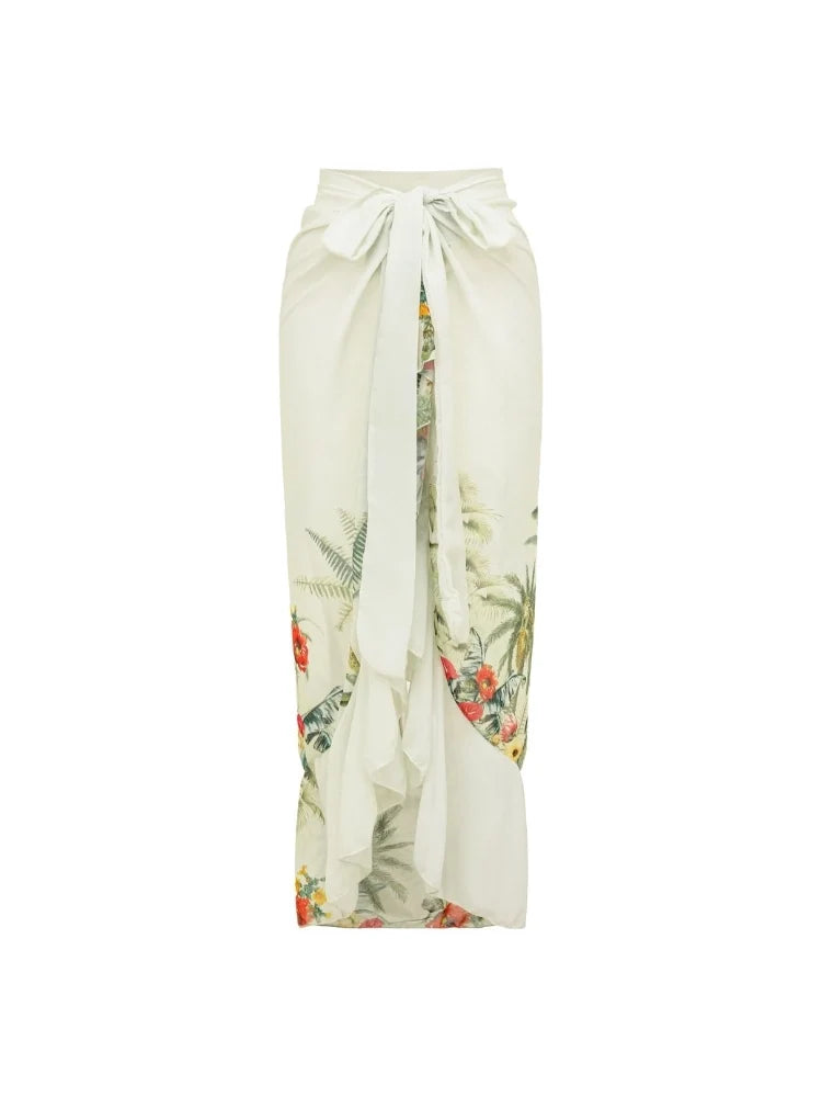 One-Shoulder Cutout Tropical Print Swimsuit