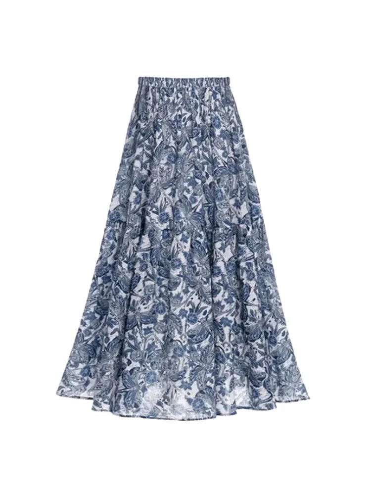 Blue Dragonfly Ruffle Skirt Swimsuit Set