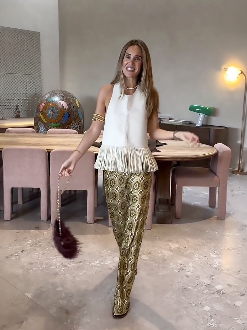 Printed Satin Bias-Cut Flare Pants