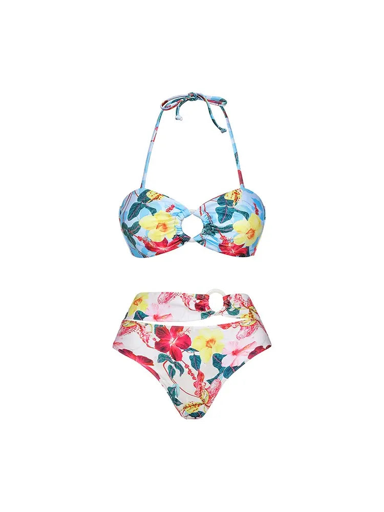 One Piece Cutout Printed Swimsuit Set