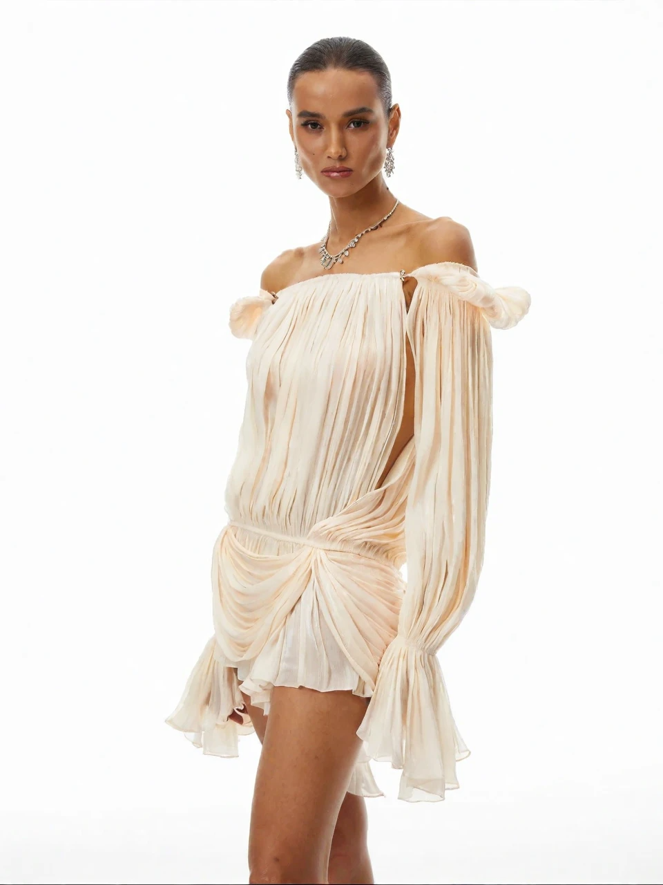 Draped Off-Shoulder Mini Goddess Dress