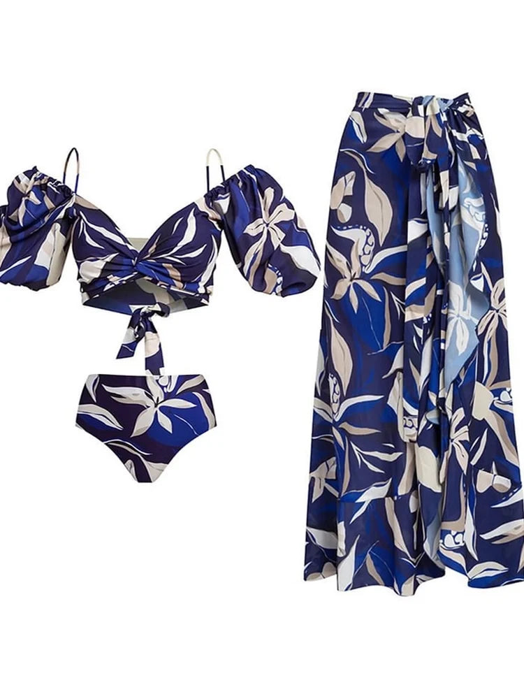 Off-Shoulder Tie-Back Floral Bikini Set