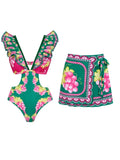Ruffle Cutout One-Piece Short skirt Set