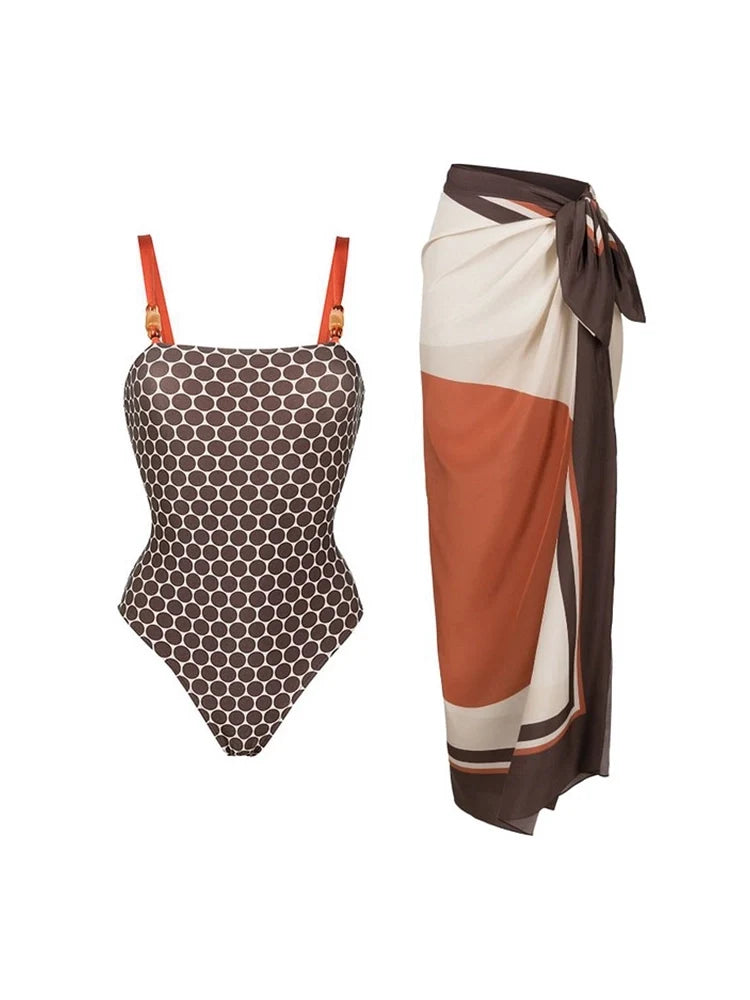 Luxury Reversible Swimsuit with Hermes-Inspired Print