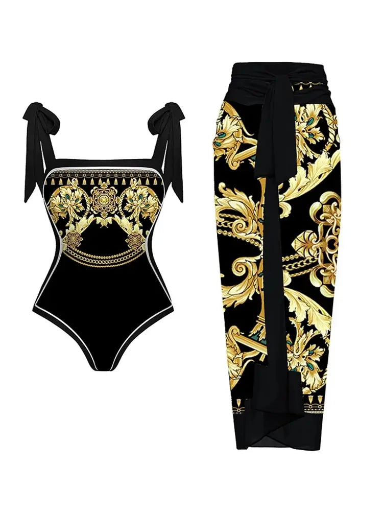 Reversible Retro Print One Piece Swimsuit