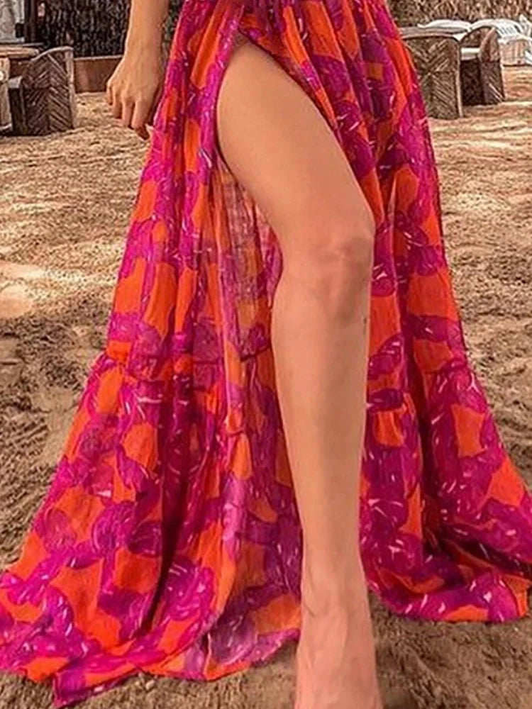 Floral Ruffled High-Waist Bikini Skirt Set