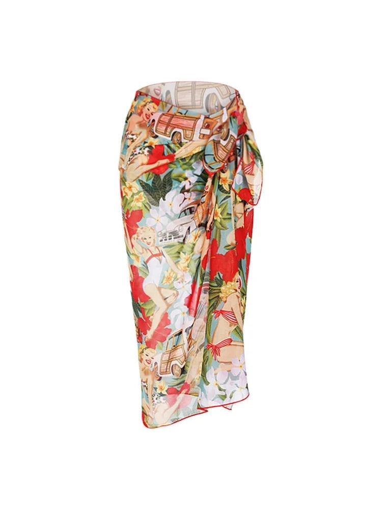 Tie-Front High-Waist Vintage Print Bikini Set