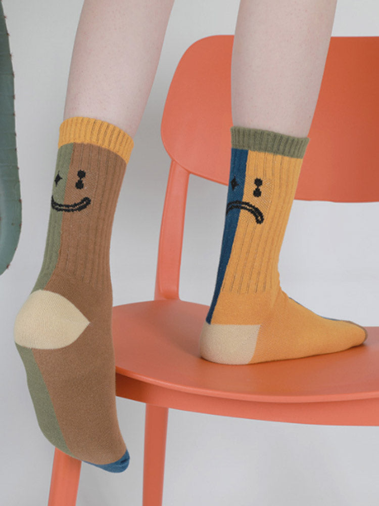 Color Block Asymmetrical Cotton Socks