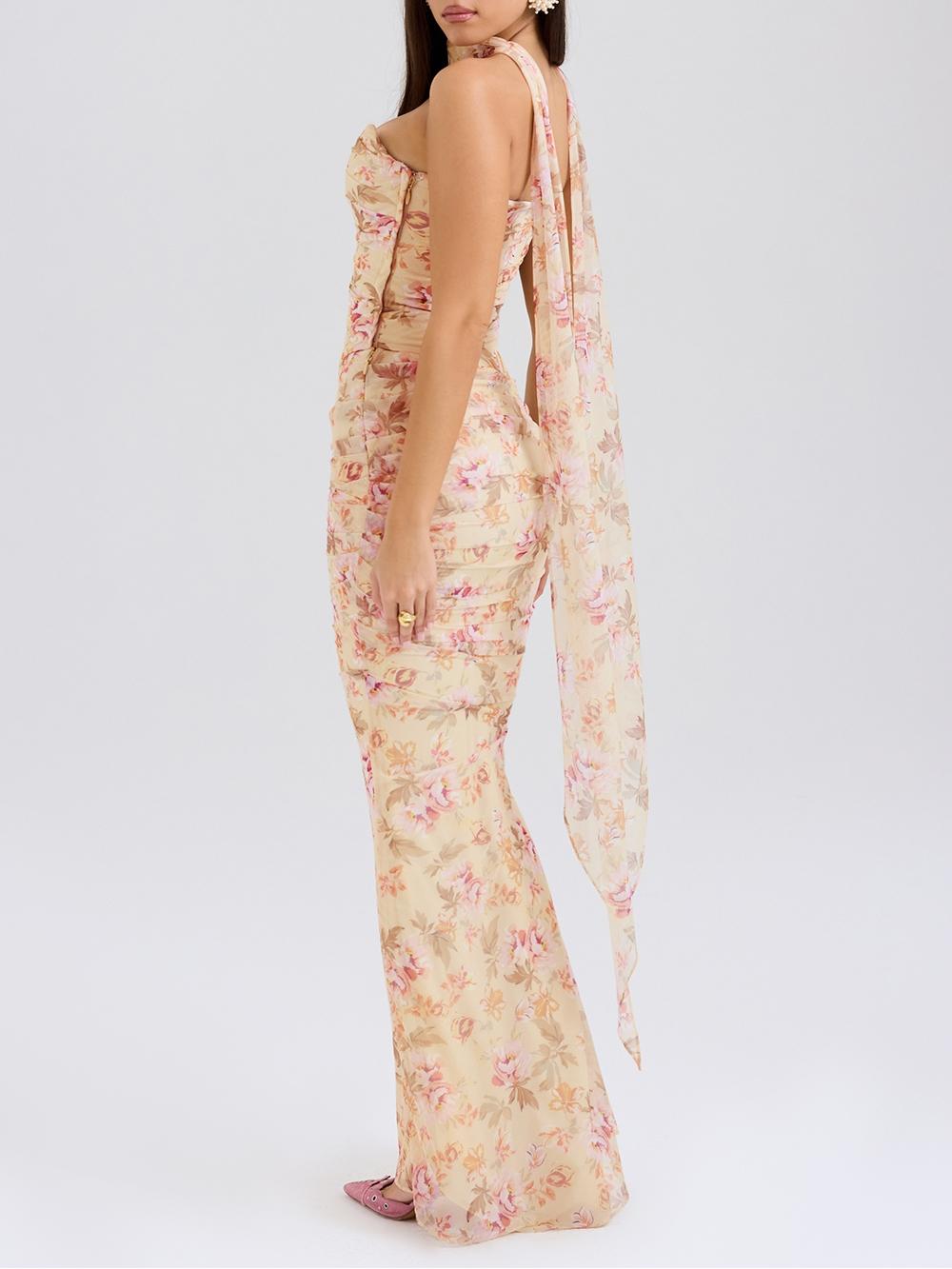 Floral Strapless Bodice and High Waist Skirt with Tie Set