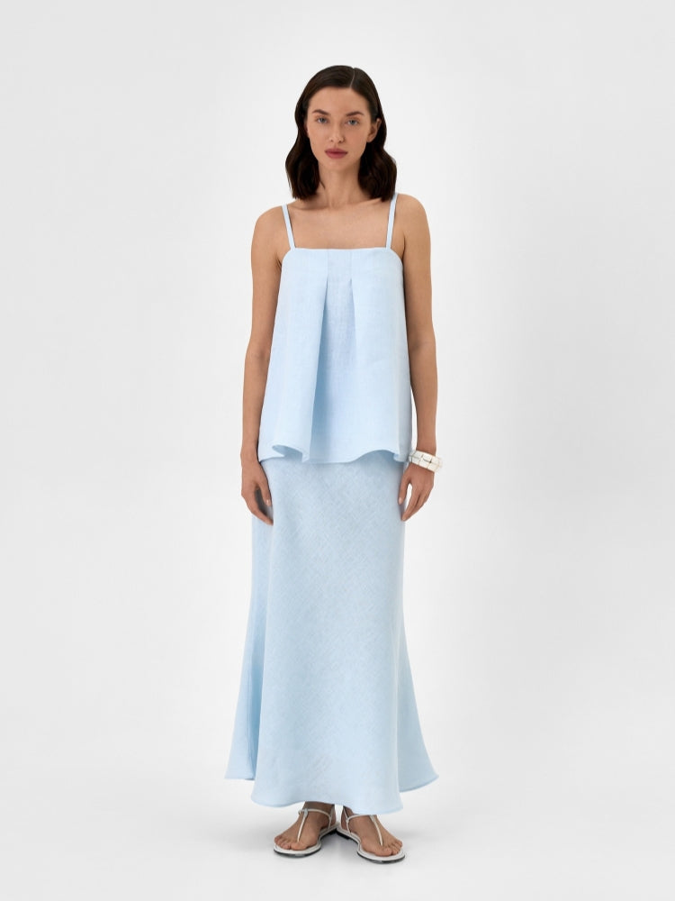 Linen A-Line Skirt Set with Off-Shoulder Cami Top
