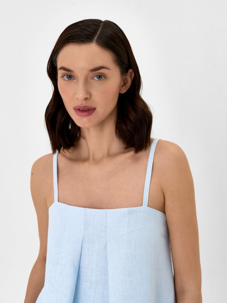 Linen A-Line Skirt Set with Off-Shoulder Cami Top