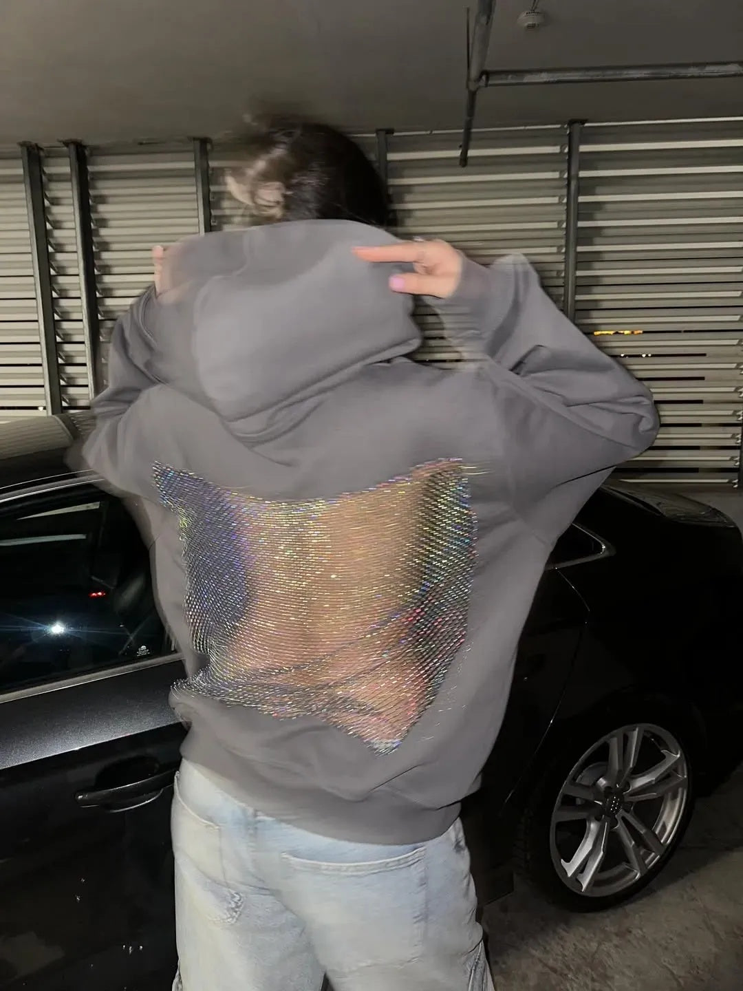 Backless Sheer Mesh Hoodie