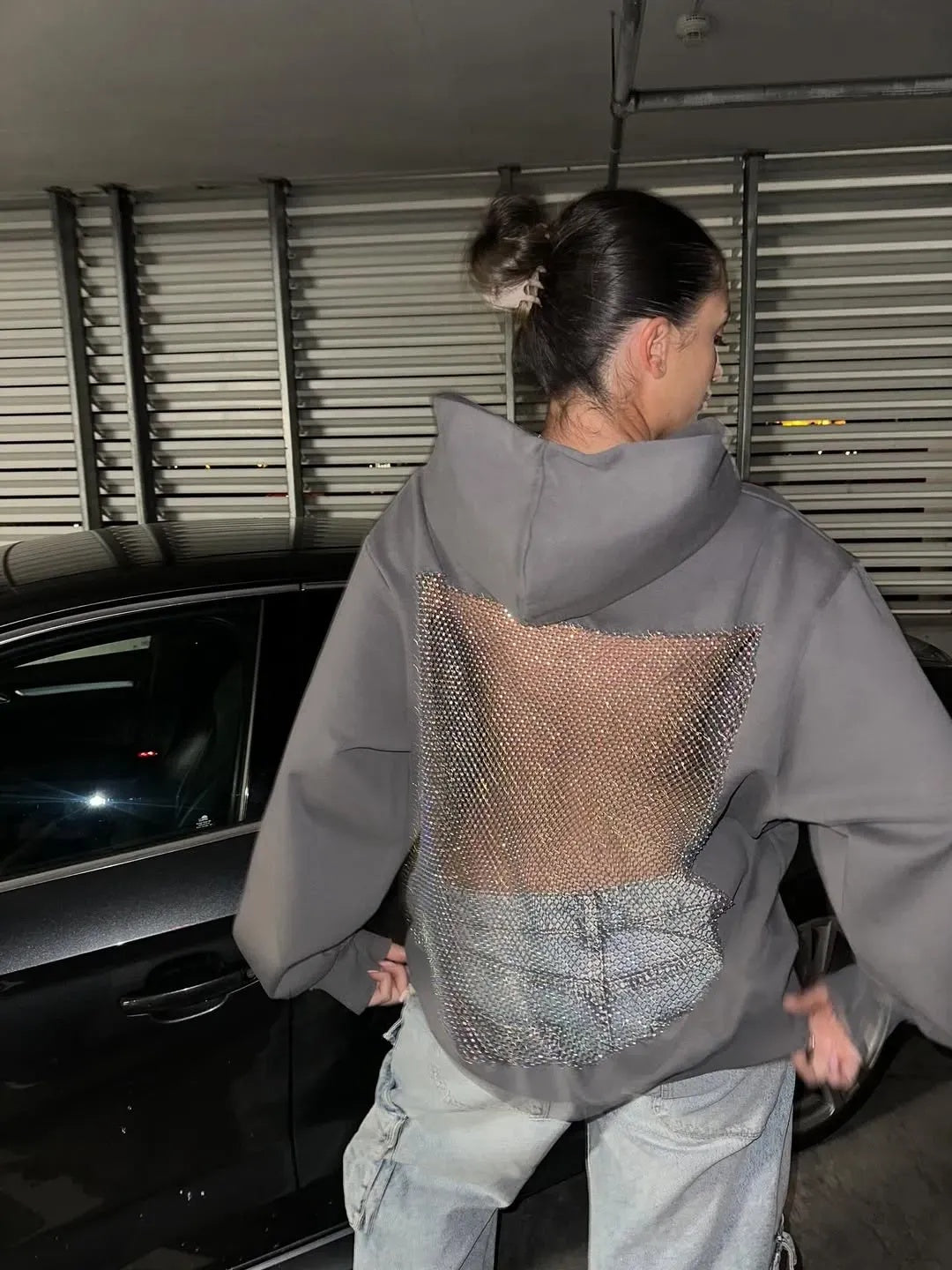 Backless Sheer Mesh Hoodie