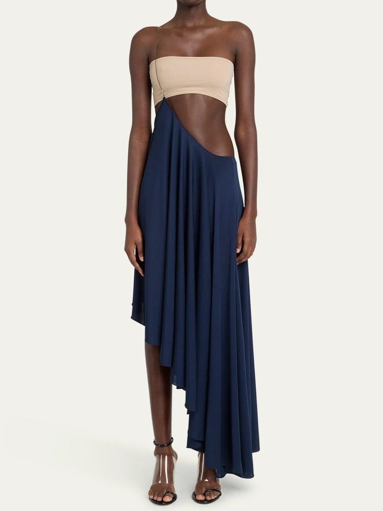 Asymmetric Chain Strap Full Length Skirt