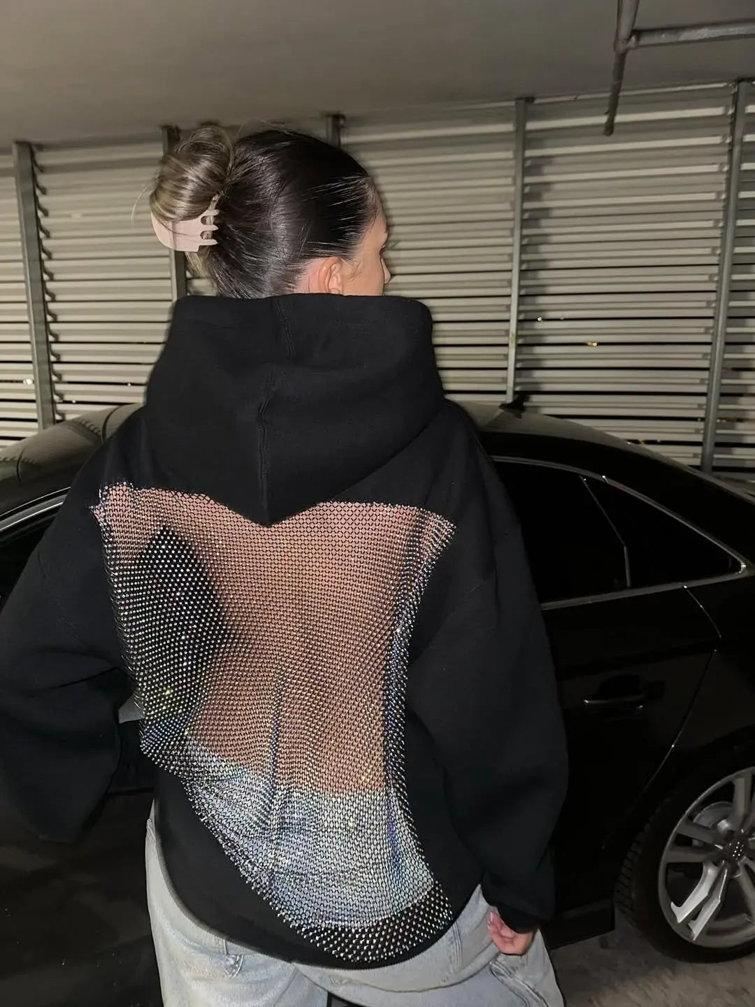 Backless Sheer Mesh Hoodie
