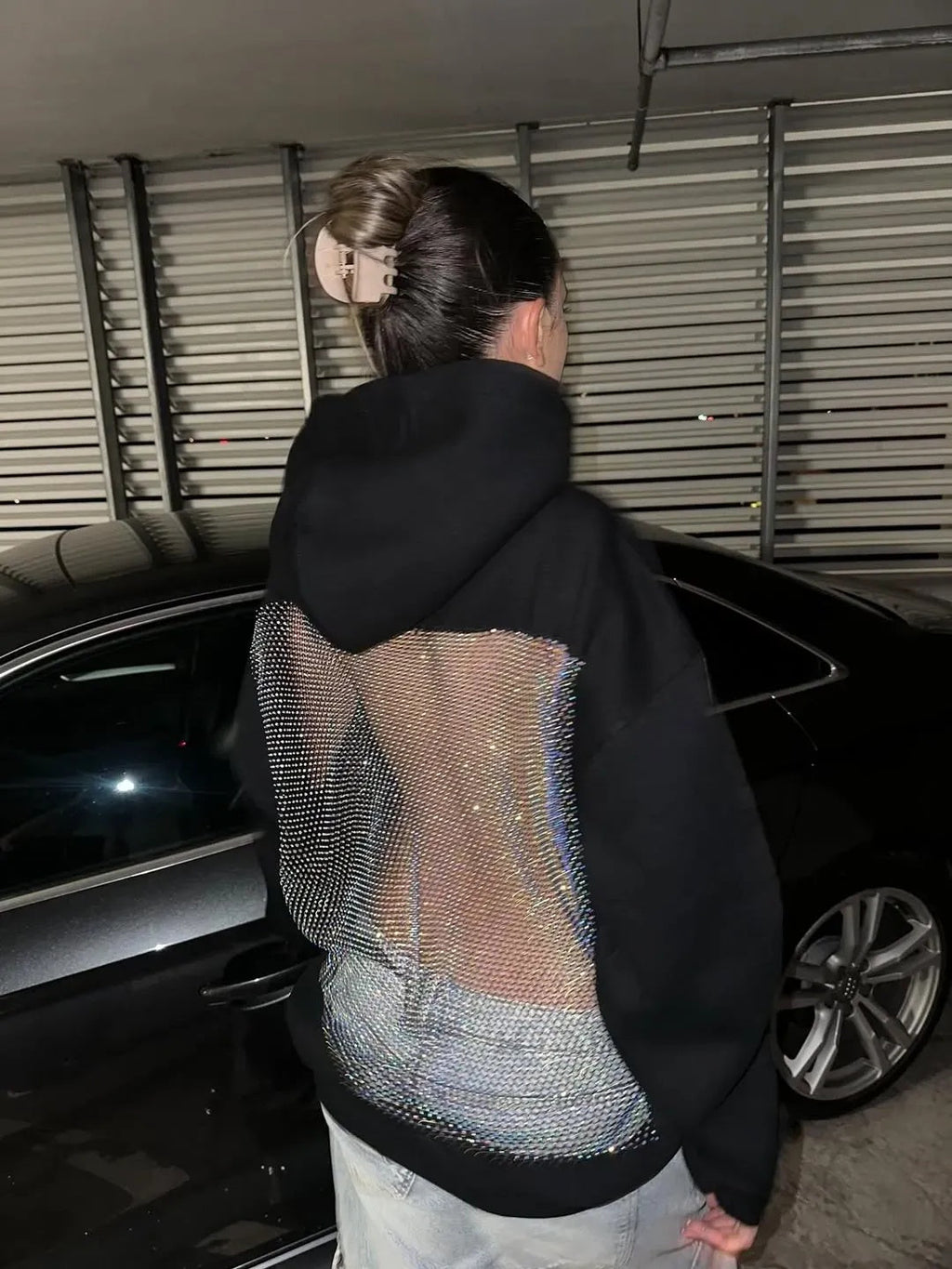 Backless Sheer Mesh Hoodie