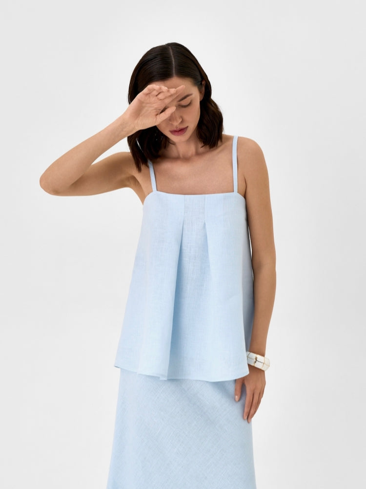 Linen A-Line Skirt Set with Off-Shoulder Cami Top