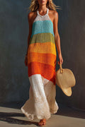 Colorful Halter Stripe Maxi Dress
